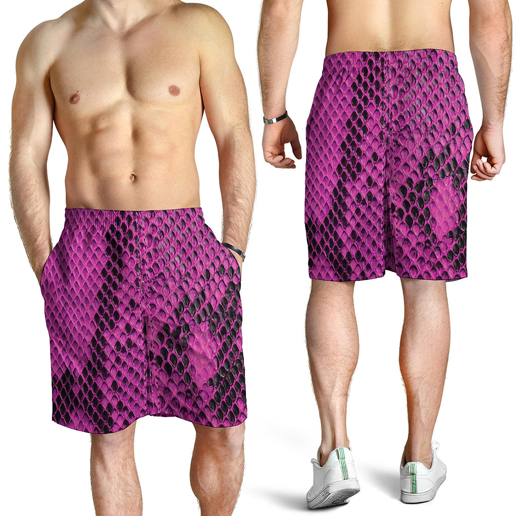 Magenta Pink And Black Snakeskin Print Men's Shorts