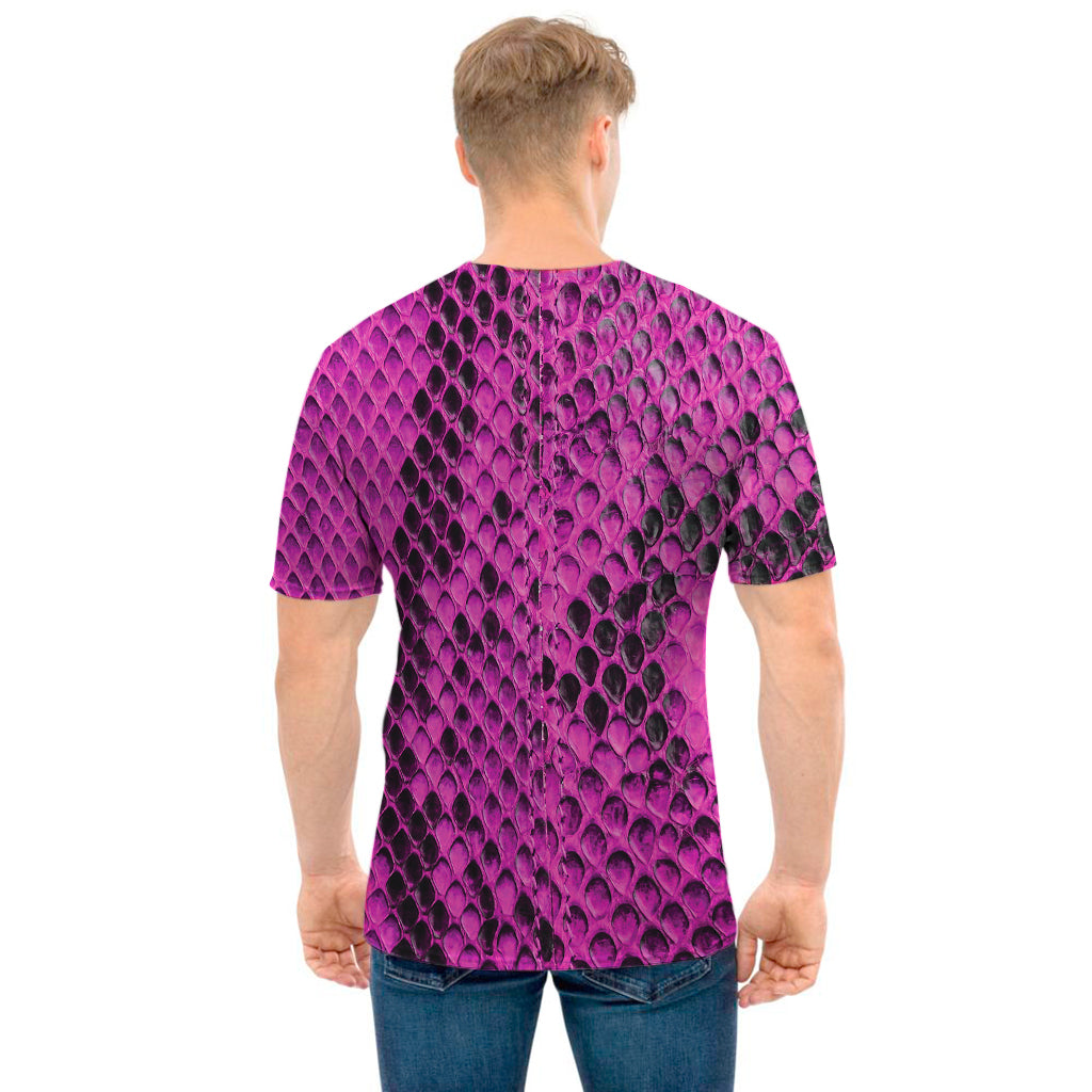 Magenta Pink And Black Snakeskin Print Men's T-Shirt