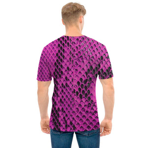 Magenta Pink And Black Snakeskin Print Men's T-Shirt