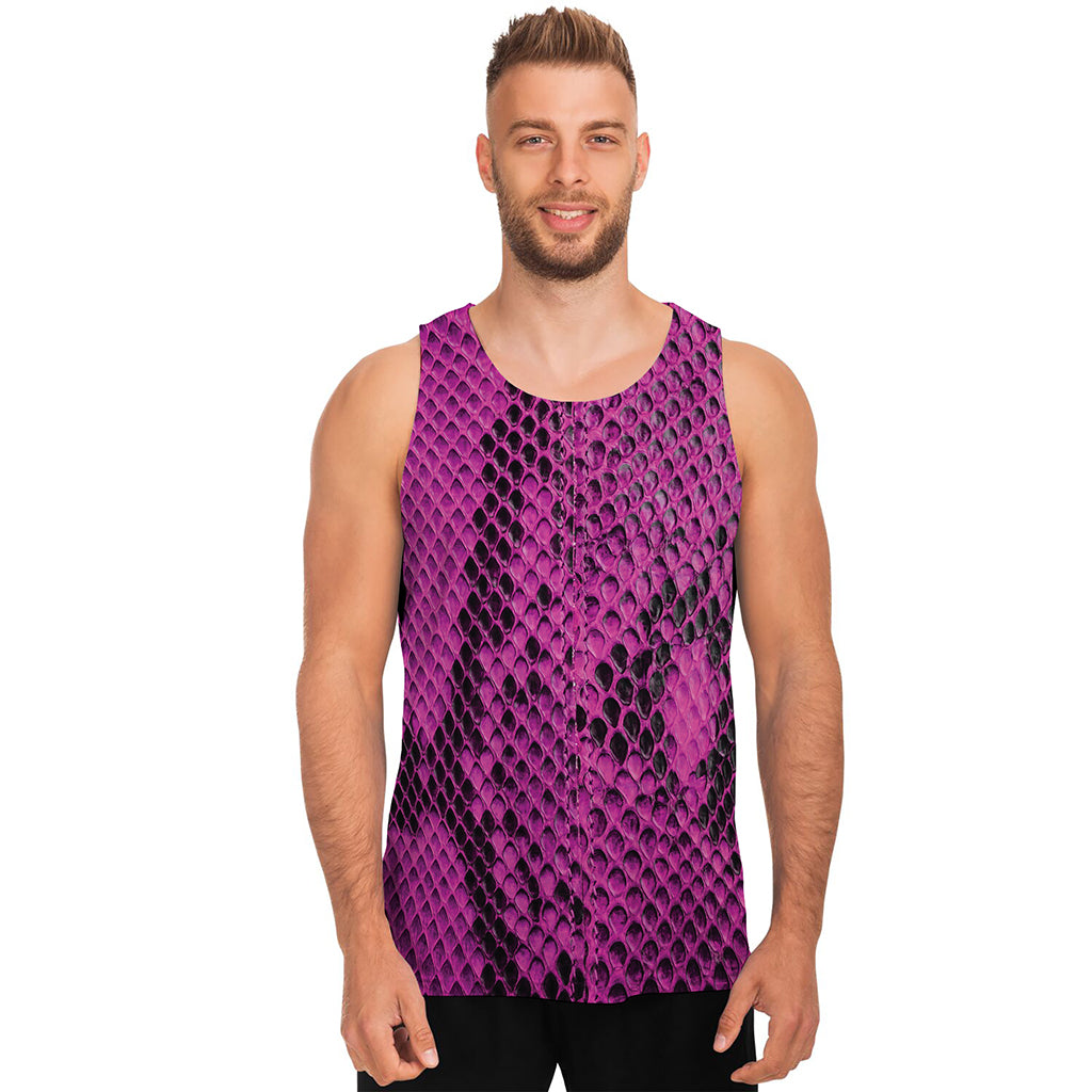 Magenta Pink And Black Snakeskin Print Men's Tank Top