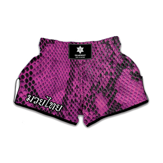 Magenta Pink And Black Snakeskin Print Muay Thai Boxing Shorts