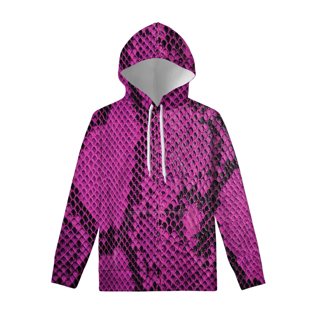 Magenta Pink And Black Snakeskin Print Pullover Hoodie