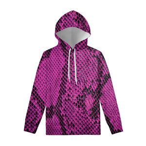 Magenta Pink And Black Snakeskin Print Pullover Hoodie