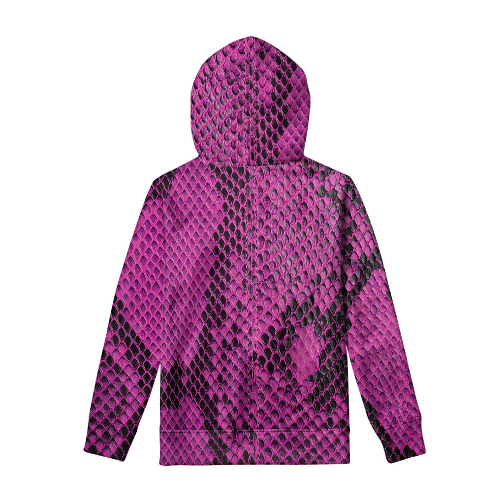 Magenta Pink And Black Snakeskin Print Pullover Hoodie