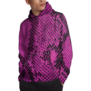 Magenta Pink And Black Snakeskin Print Pullover Hoodie