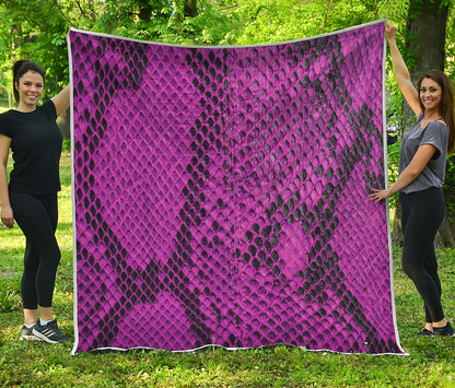 Magenta Pink And Black Snakeskin Print Quilt