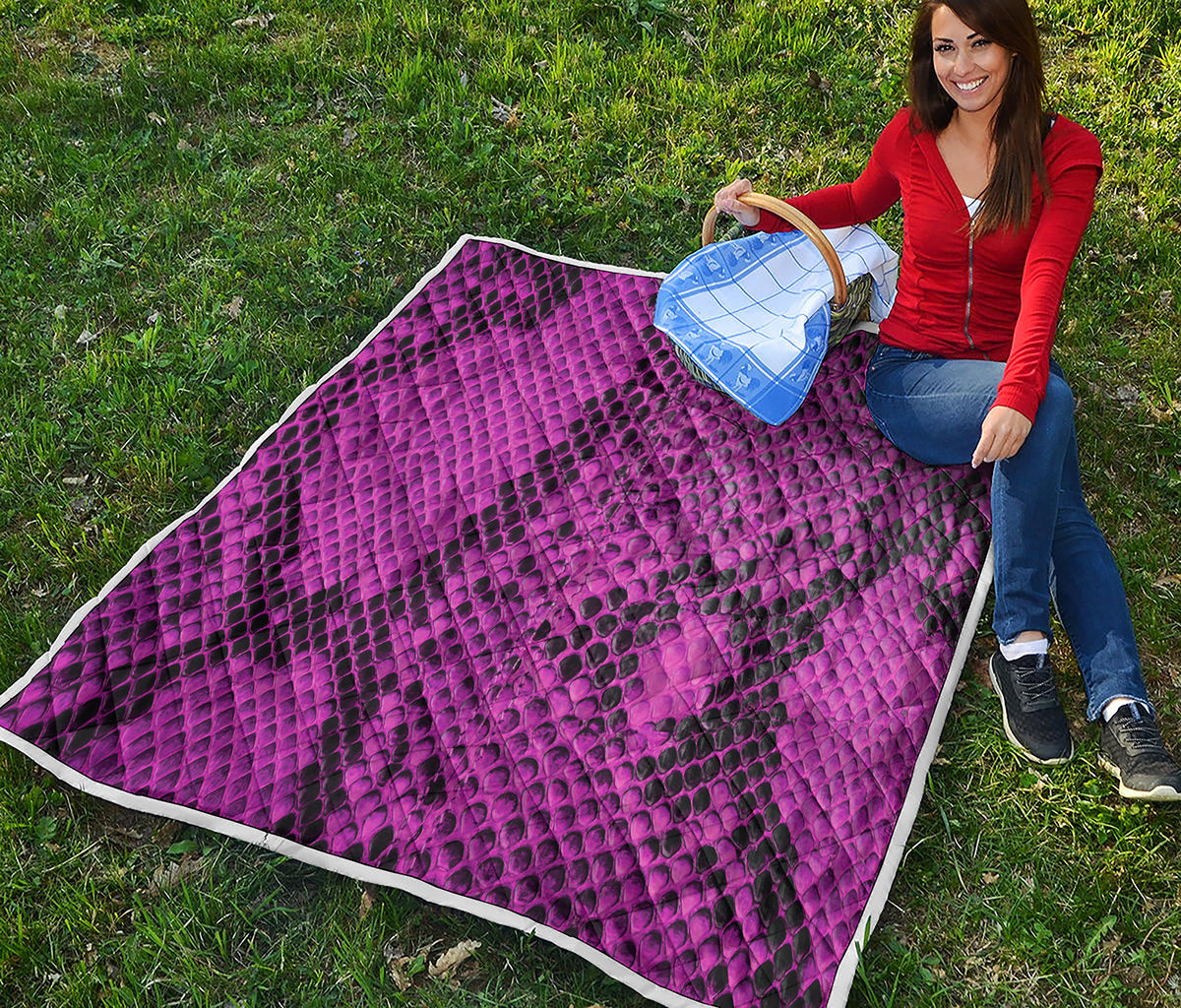 Magenta Pink And Black Snakeskin Print Quilt