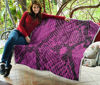 Magenta Pink And Black Snakeskin Print Quilt