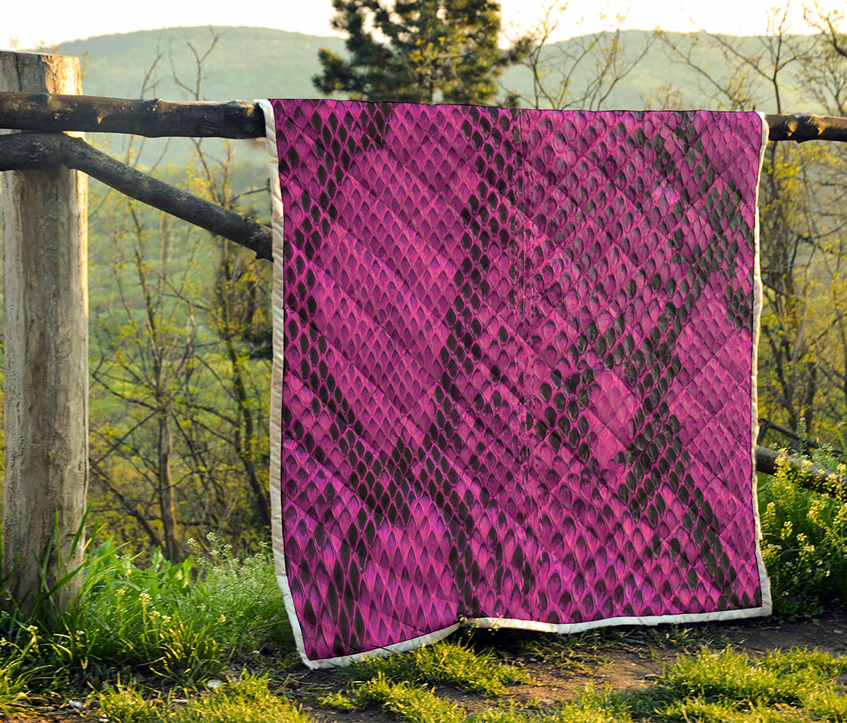 Magenta Pink And Black Snakeskin Print Quilt