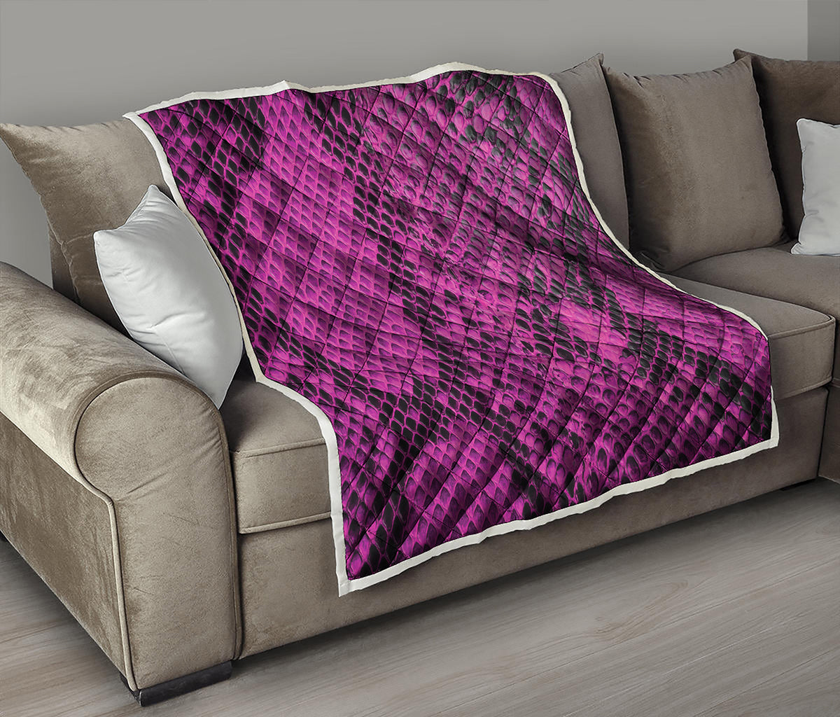 Magenta Pink And Black Snakeskin Print Quilt