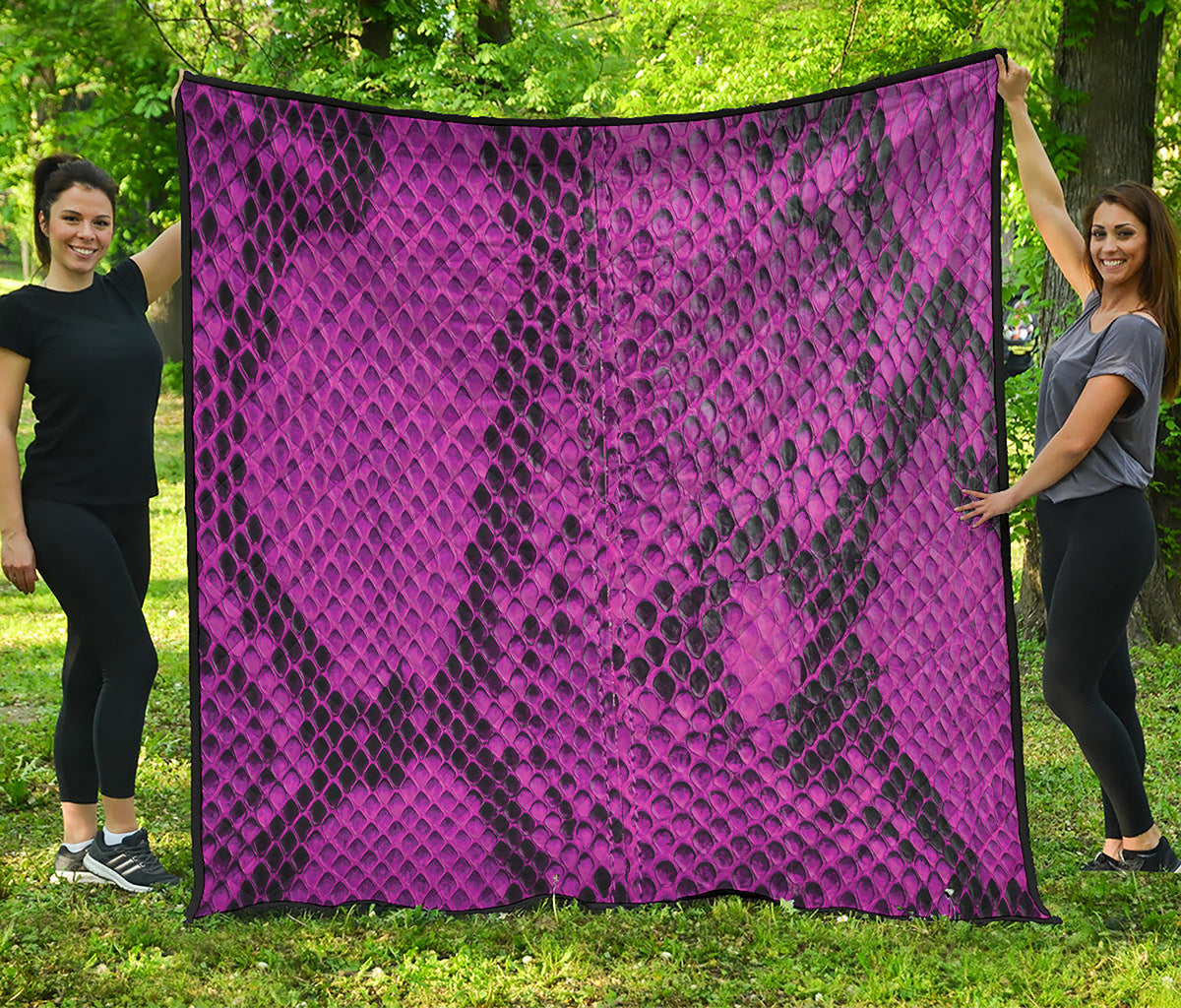 Magenta Pink And Black Snakeskin Print Quilt
