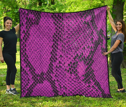 Magenta Pink And Black Snakeskin Print Quilt