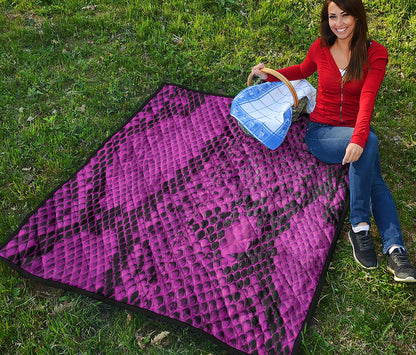 Magenta Pink And Black Snakeskin Print Quilt