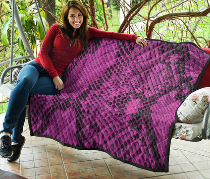Magenta Pink And Black Snakeskin Print Quilt