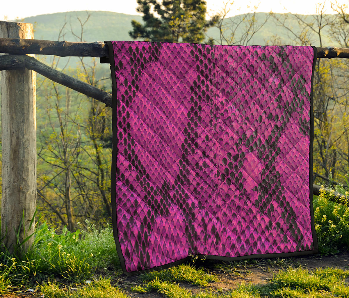 Magenta Pink And Black Snakeskin Print Quilt