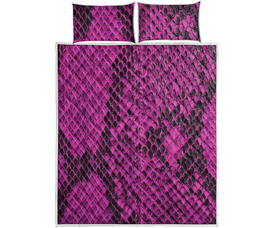 Magenta Pink And Black Snakeskin Print Quilt Bed Set