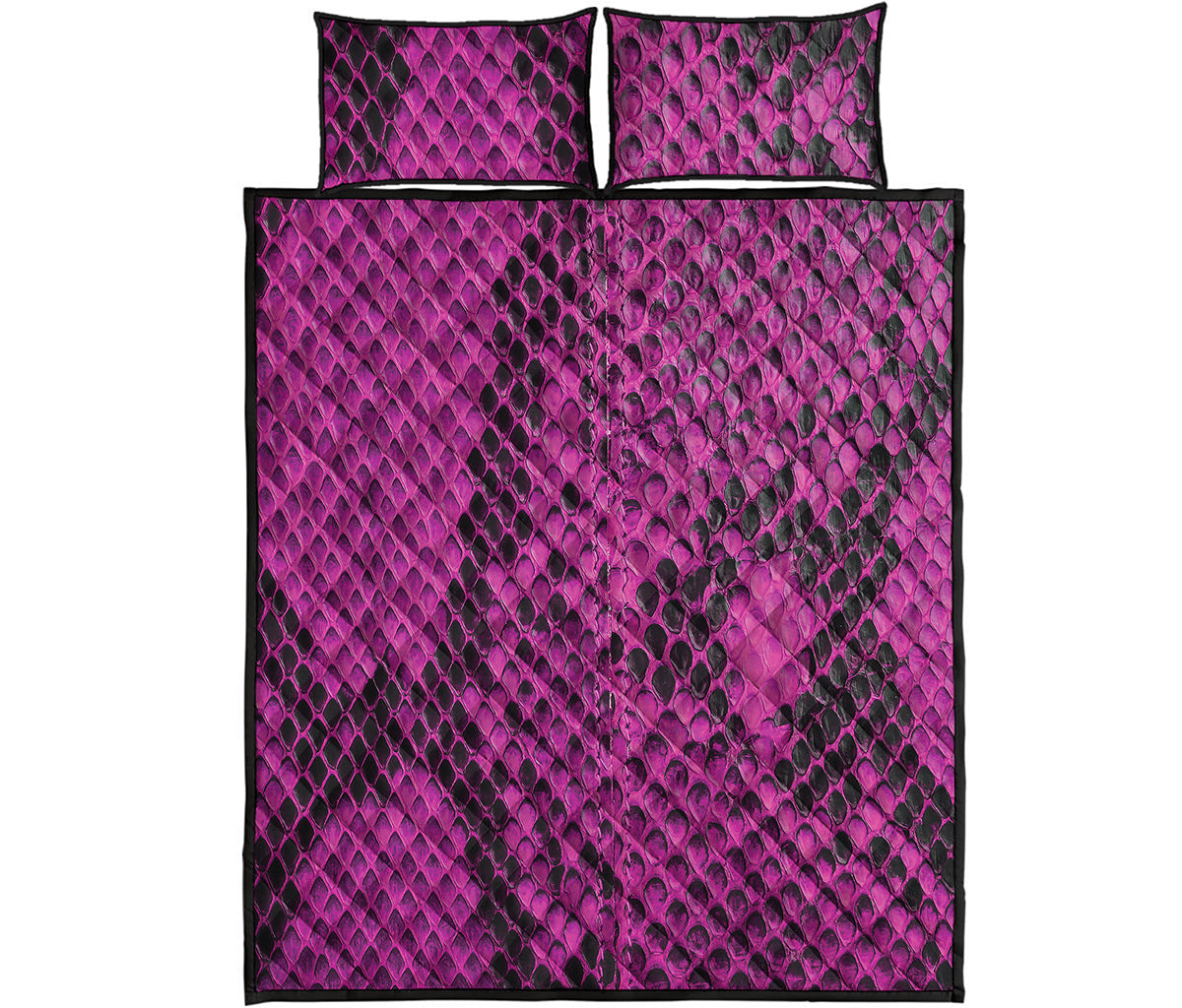 Magenta Pink And Black Snakeskin Print Quilt Bed Set