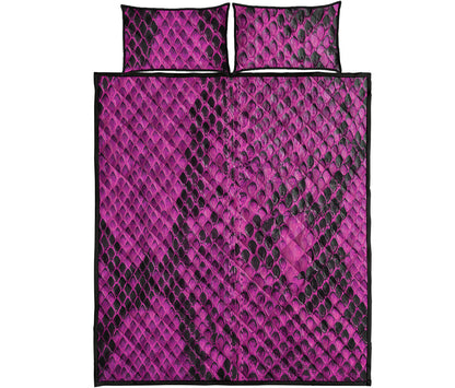 Magenta Pink And Black Snakeskin Print Quilt Bed Set