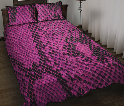 Magenta Pink And Black Snakeskin Print Quilt Bed Set