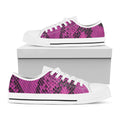 Magenta Pink And Black Snakeskin Print White Low Top Sneakers