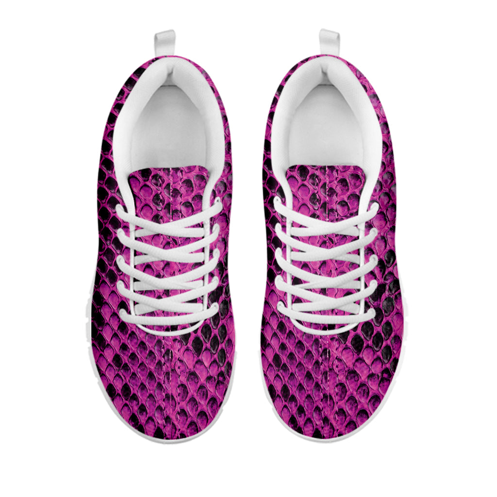Magenta Pink And Black Snakeskin Print White Sneakers