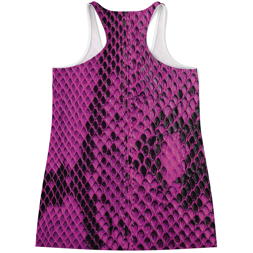 Magenta Pink And Black Snakeskin Print Women's Racerback Tank Top