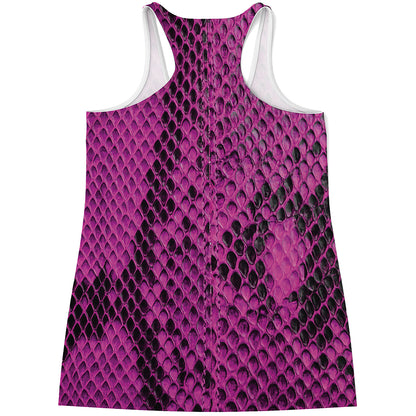 Magenta Pink And Black Snakeskin Print Women's Racerback Tank Top