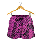 Magenta Pink And Black Snakeskin Print Women's Shorts