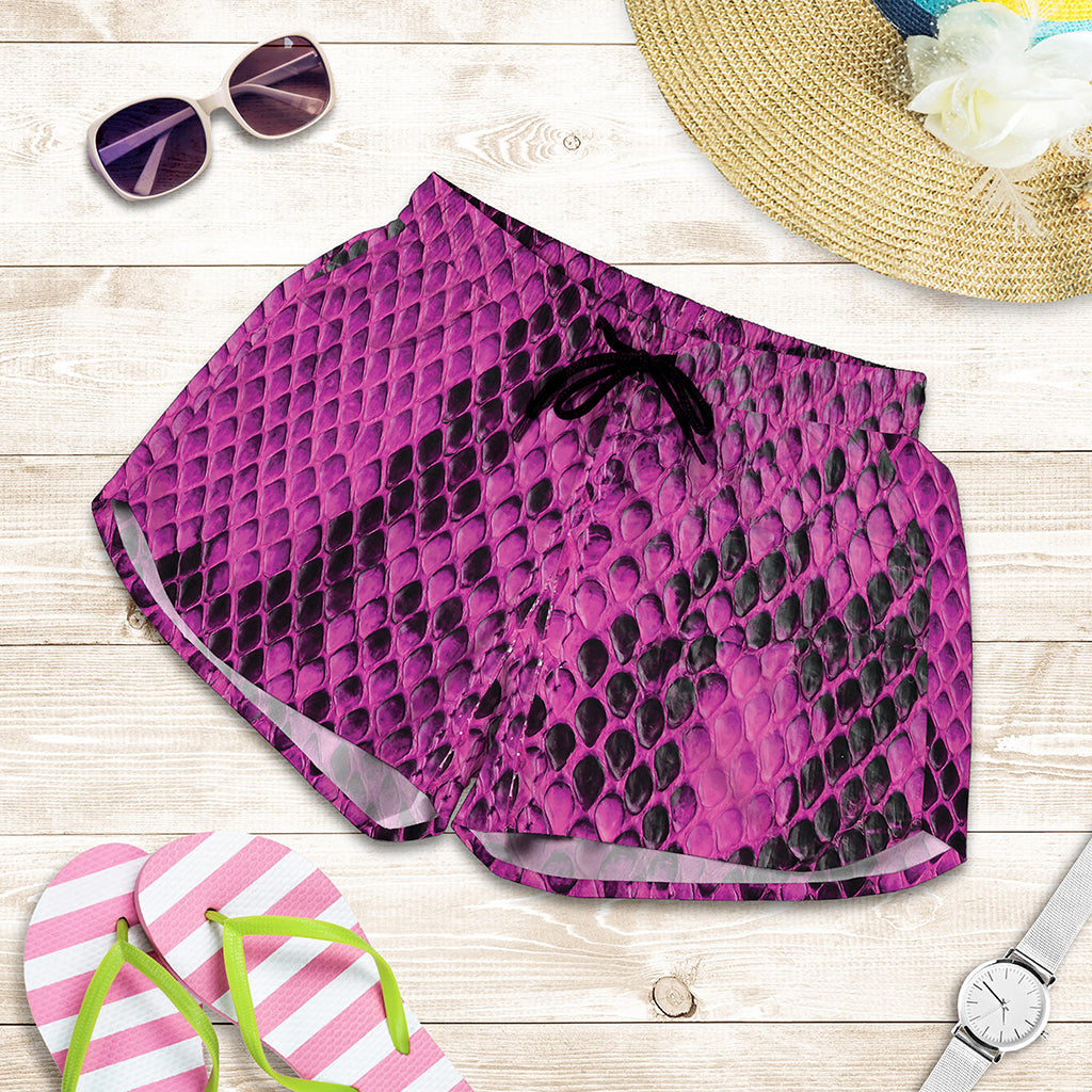 Magenta Pink And Black Snakeskin Print Women's Shorts