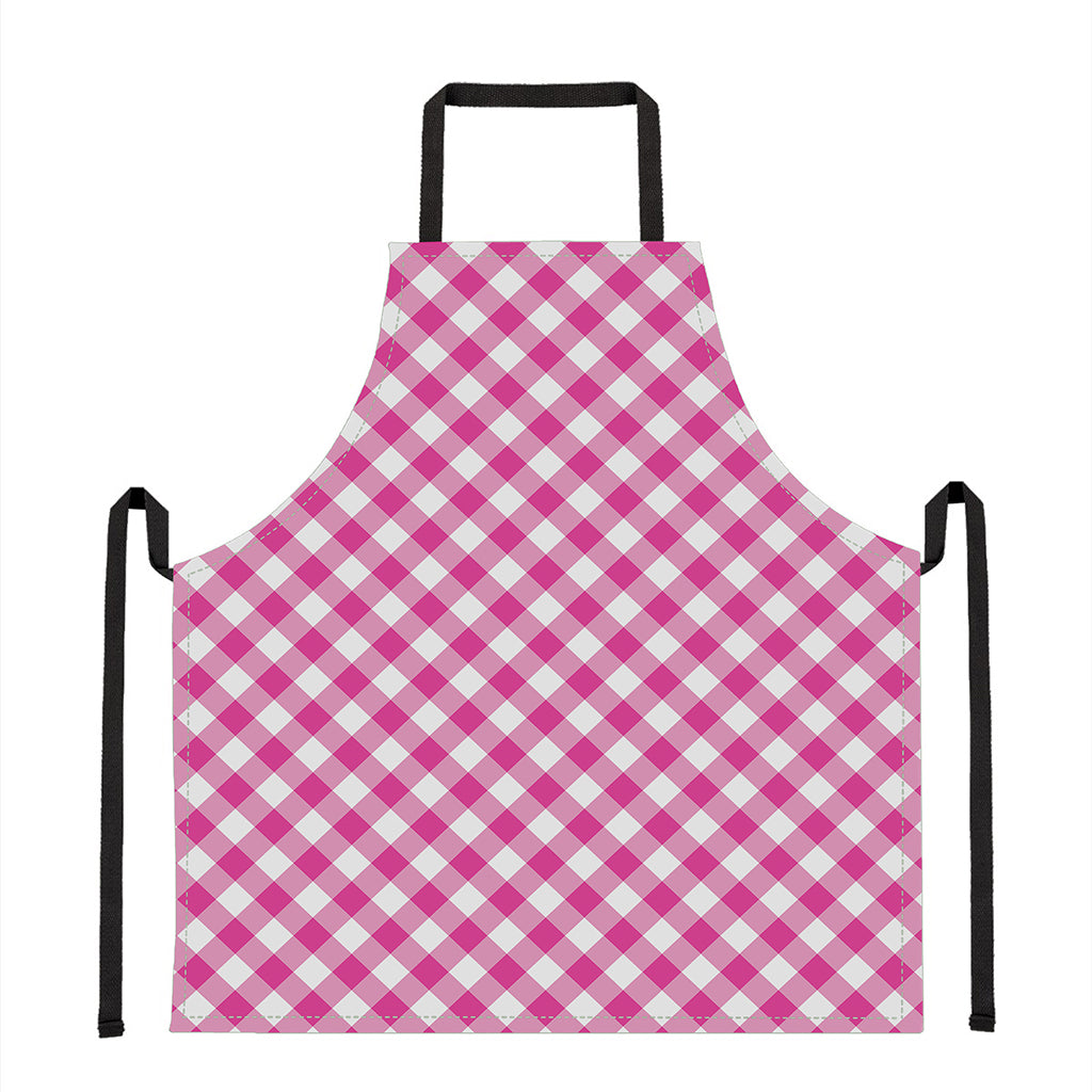 Magenta Pink And White Gingham Print Apron