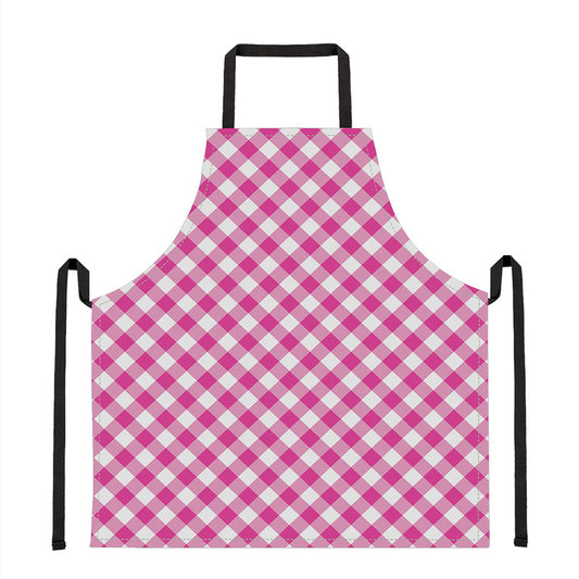 Magenta Pink And White Gingham Print Apron