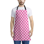 Magenta Pink And White Gingham Print Apron