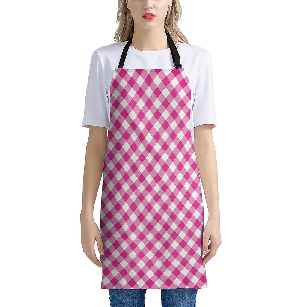 Magenta Pink And White Gingham Print Apron