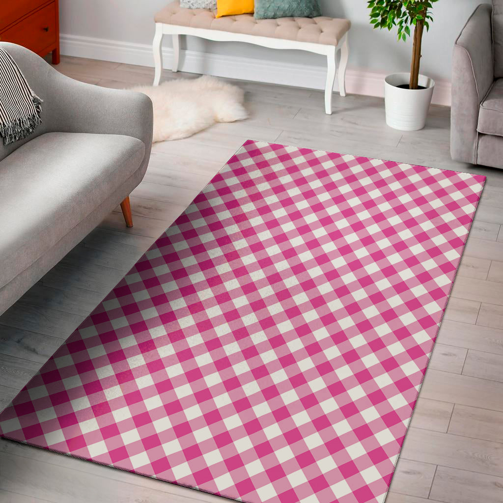 Magenta Pink And White Gingham Print Area Rug