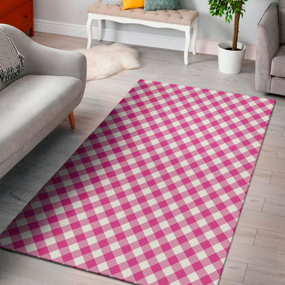 Magenta Pink And White Gingham Print Area Rug