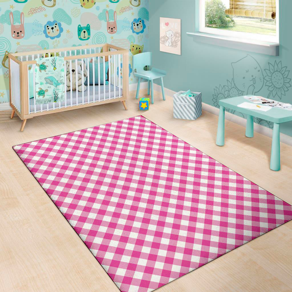 Magenta Pink And White Gingham Print Area Rug