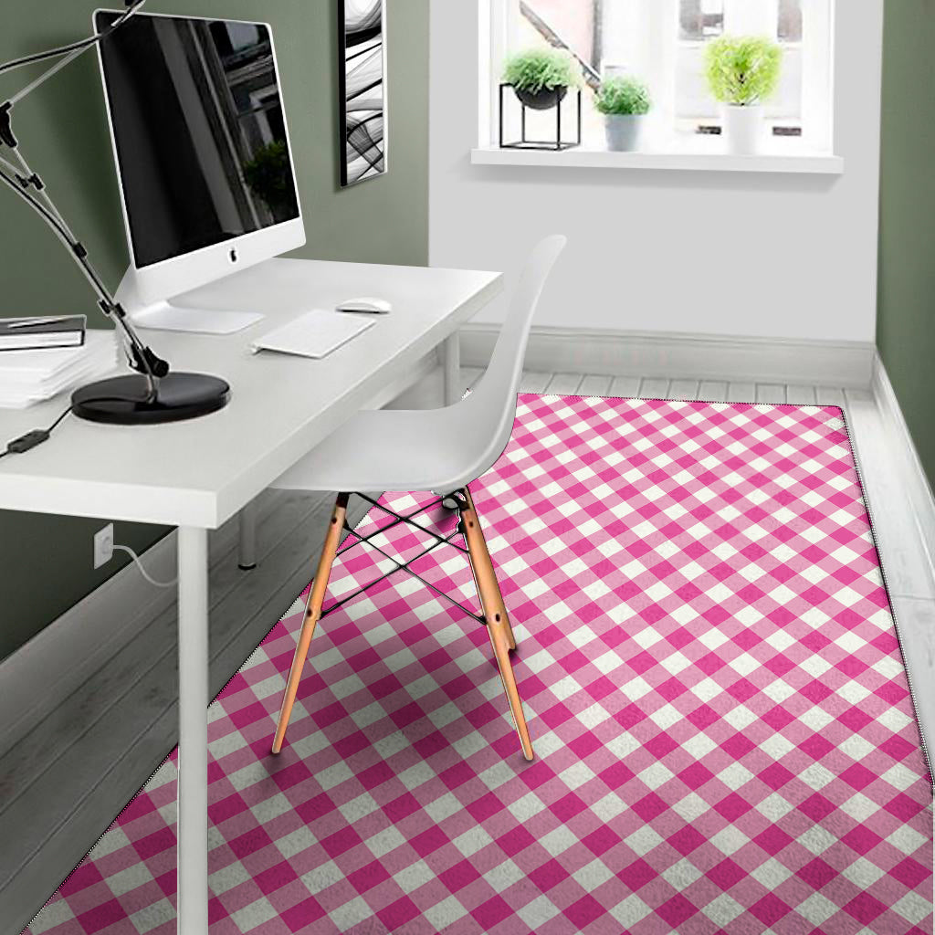 Magenta Pink And White Gingham Print Area Rug