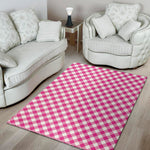 Magenta Pink And White Gingham Print Area Rug