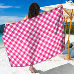 Magenta Pink And White Gingham Print Beach Sarong Wrap