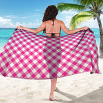 Magenta Pink And White Gingham Print Beach Sarong Wrap