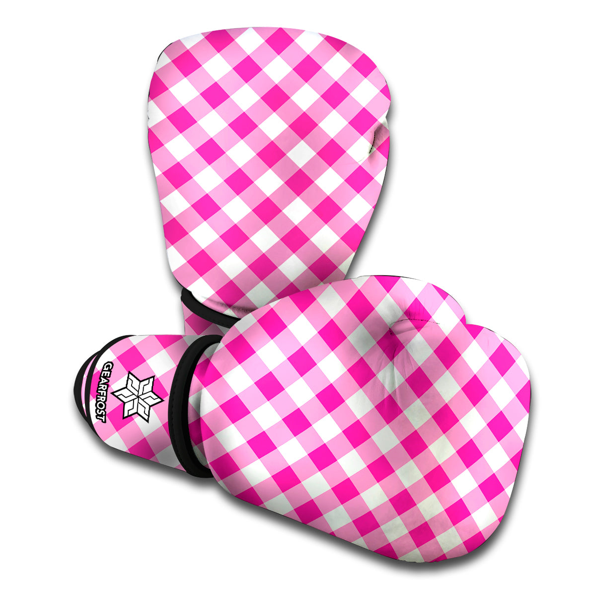 Magenta Pink And White Gingham Print Boxing Gloves