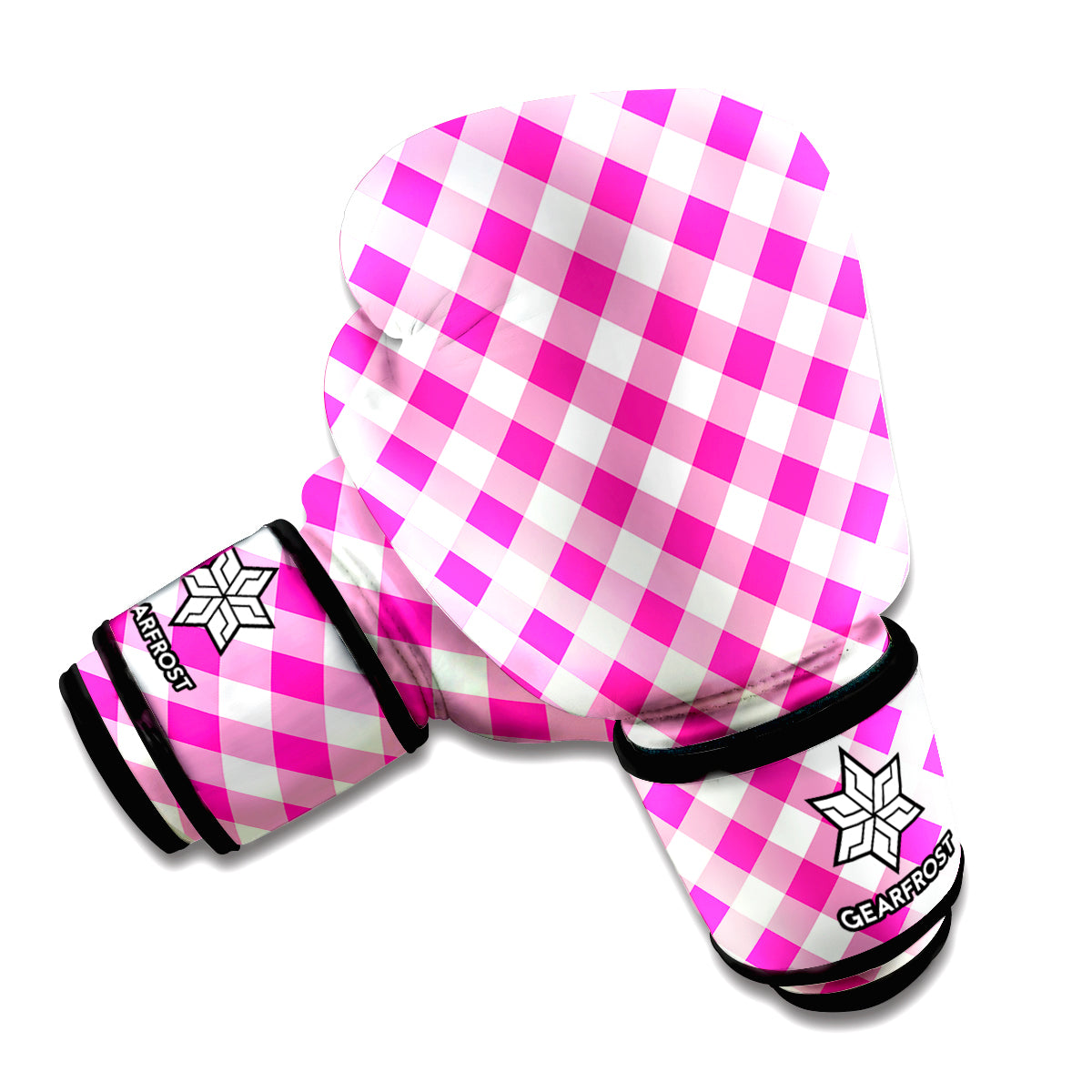Magenta Pink And White Gingham Print Boxing Gloves