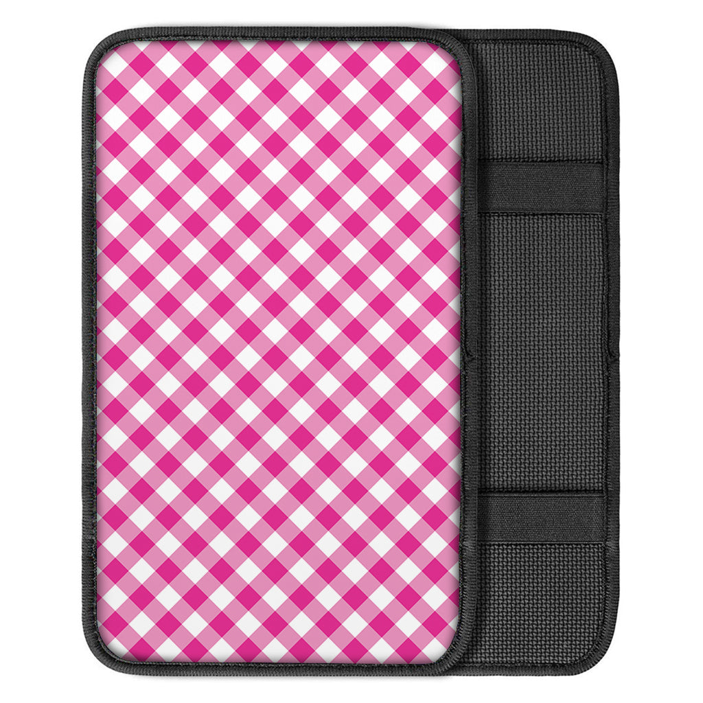 Magenta Pink And White Gingham Print Car Center Console Cover