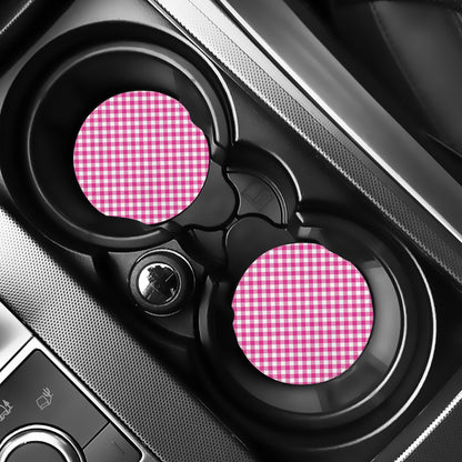 Magenta Pink And White Gingham Print Car Coasters