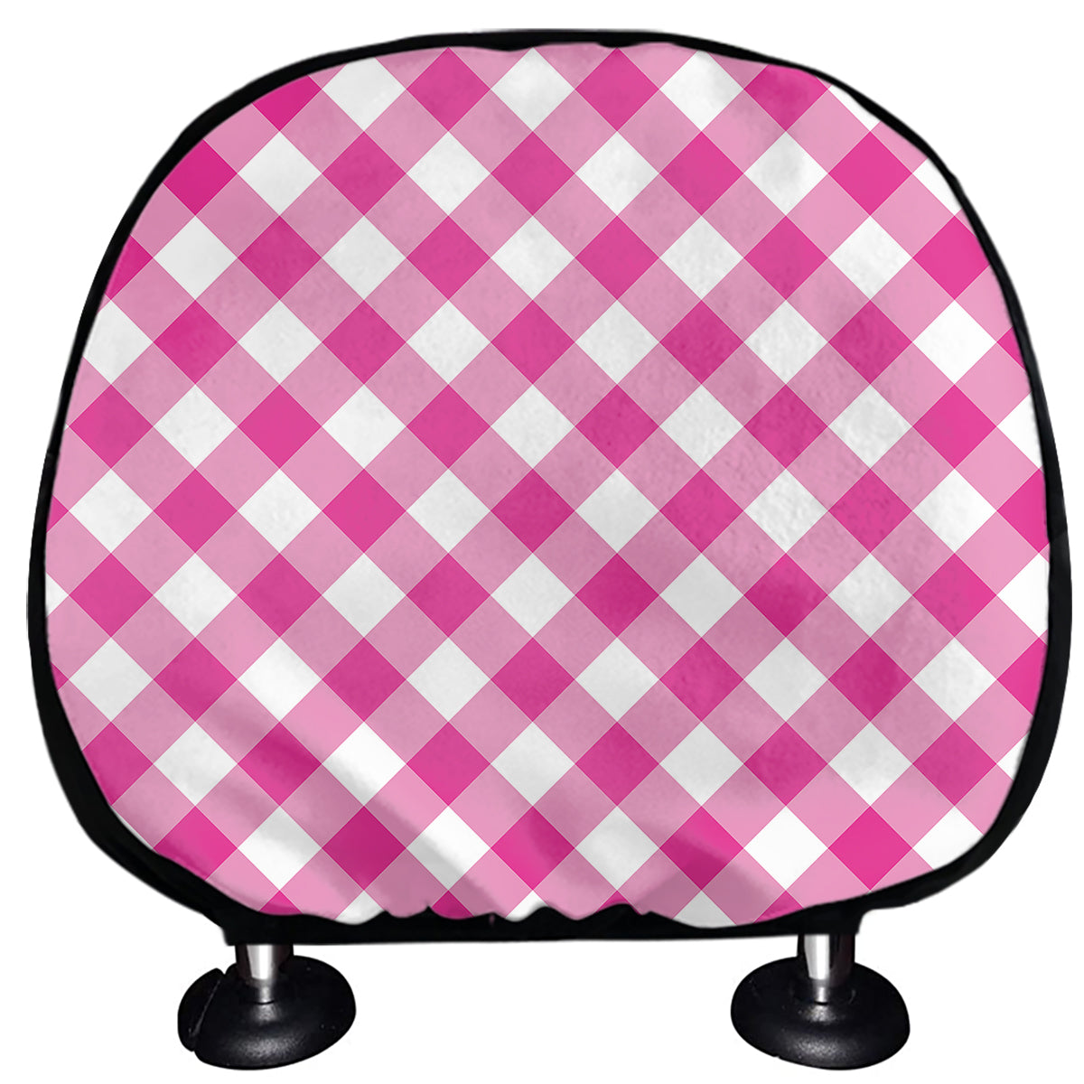 Magenta Pink And White Gingham Print Car Headrest Covers