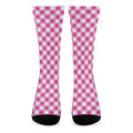 Magenta Pink And White Gingham Print Crew Socks