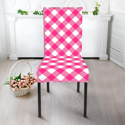 Magenta Pink And White Gingham Print Dining Chair Slipcover