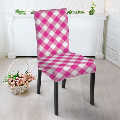 Magenta Pink And White Gingham Print Dining Chair Slipcover