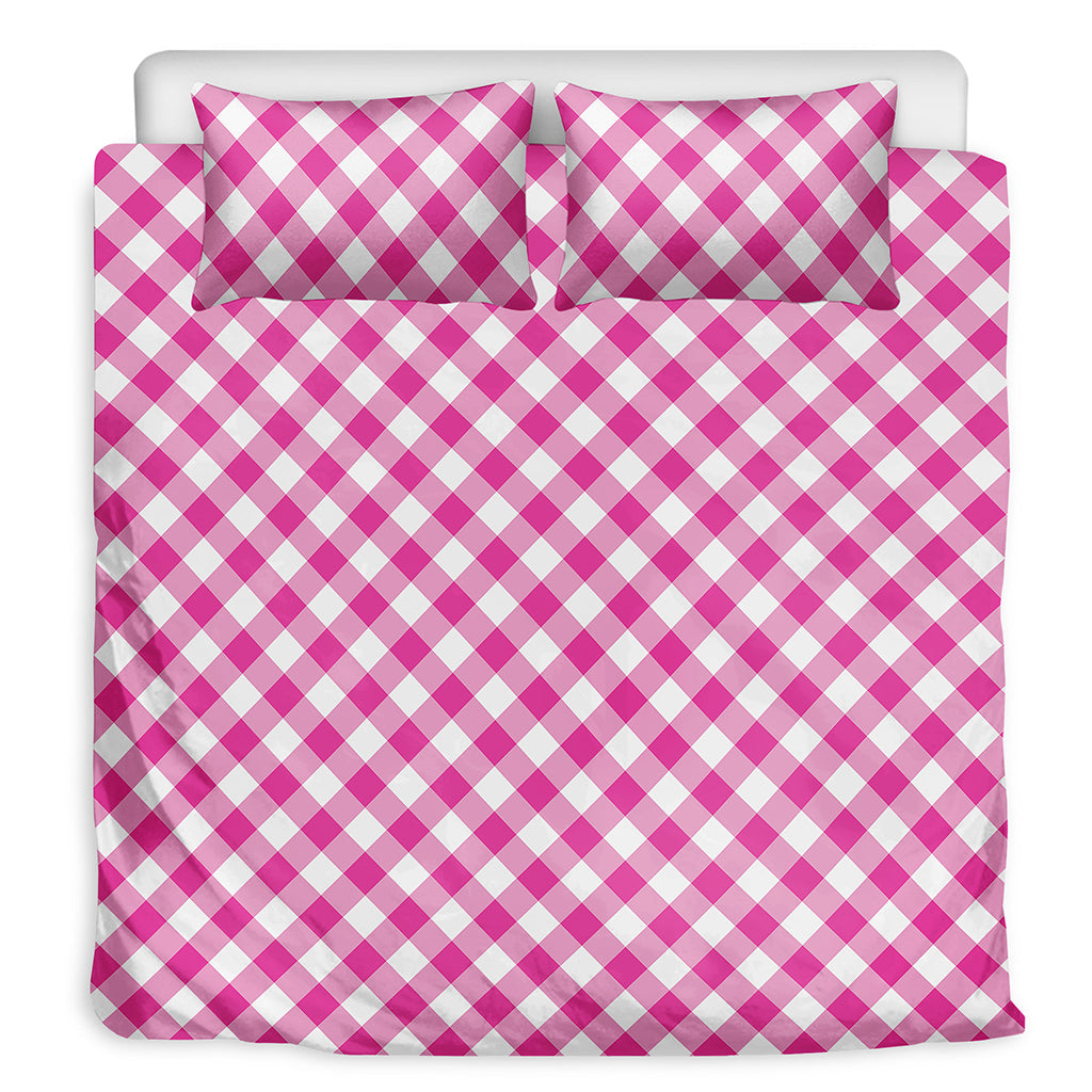 Magenta Pink And White Gingham Print Duvet Cover Bedding Set