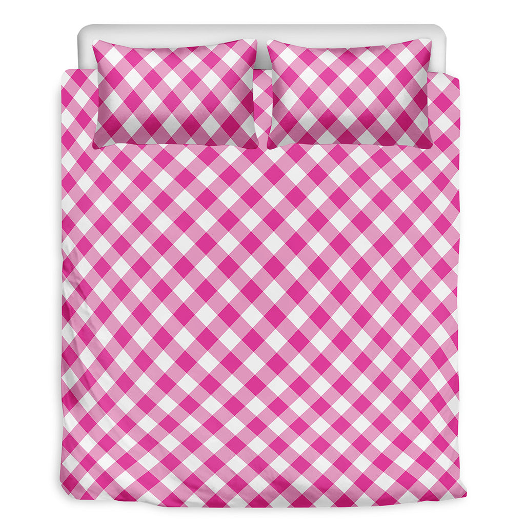 Magenta Pink And White Gingham Print Duvet Cover Bedding Set